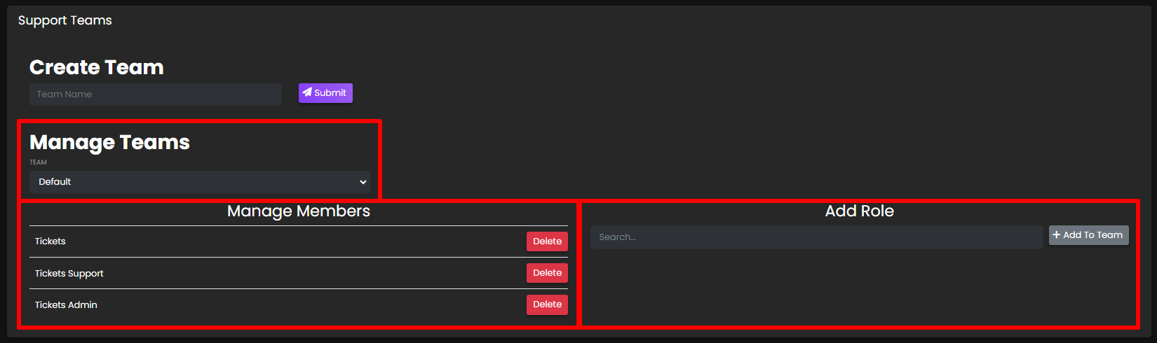 Manage teams card